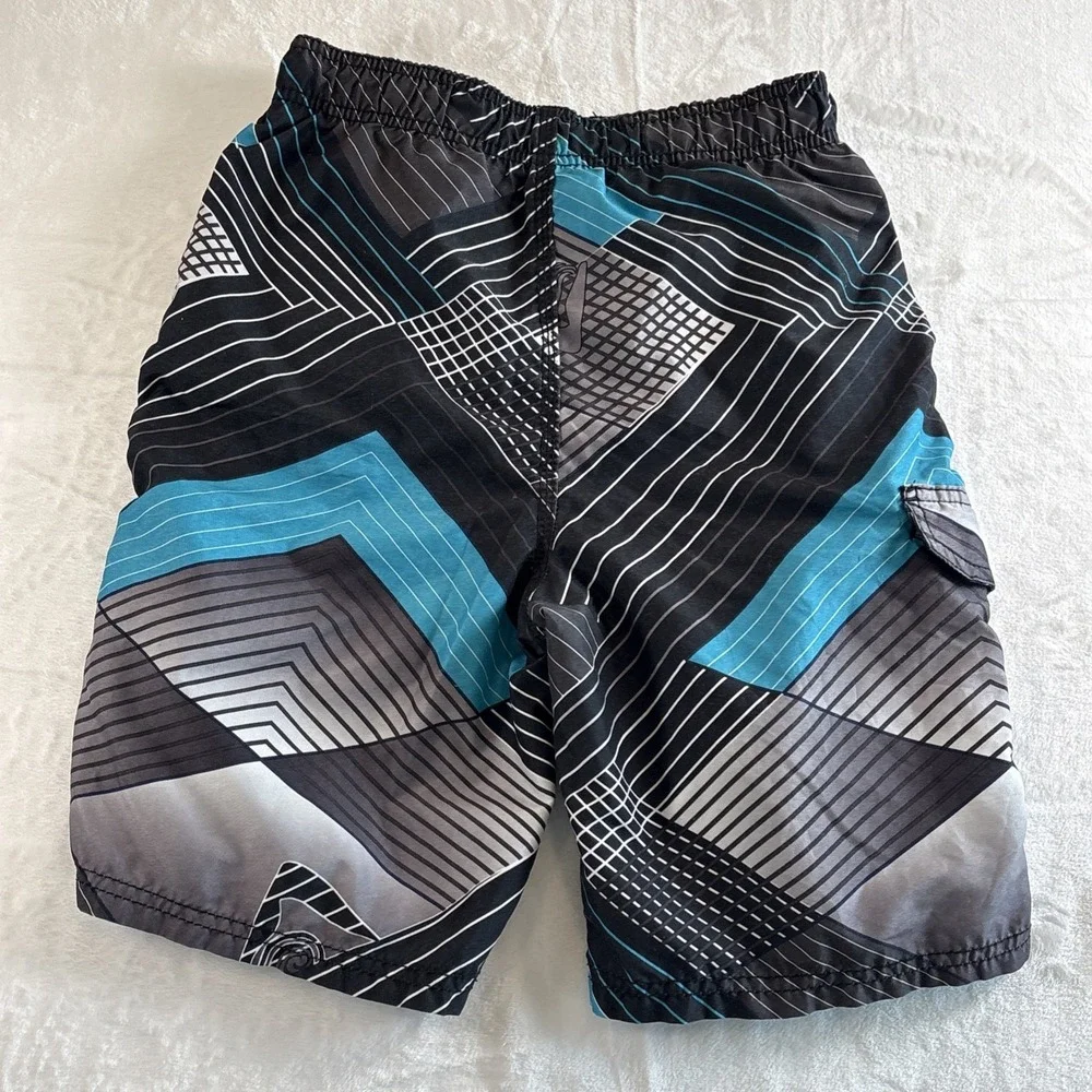 Kanu Surf Swim Trunks Youth Boys Polyester Size Large 14/16 Black Turquoise Mesh